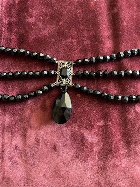 Sold!!!-Inspired Multi-Strand Black Beaded Collar Necklace